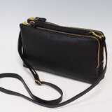 ★ハンドメイド★日本製★牛革★お財布ポシェット★サコッシュ★ダブルファスナー★斜め掛けショルダーバッグ★クロ色★の画像