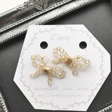 ワイヤークロッシェ プチリボン ノンホールピアス ゴールド