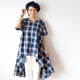 コットンリネン ロングテールVネック〔タータンチェック〕