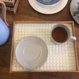 カフェトレイ(大)、花タイル(ホワイト)訳ありSALE品