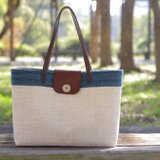 リネンの手織りトート Judy “blue green”