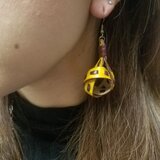 カスタムオーダーメイド レザー編み込みピアス 秋冬限定色、マスタードイエロー･ワイン