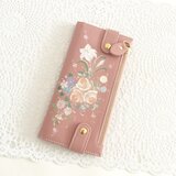 花ペイント カードケース（サーモンピンク）_バラとユリ【受注制作】