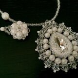 【スワロフスキー・クリスタル】しずく型フレーミングパールのロングネックレス