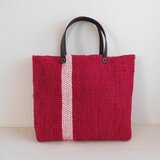 裂き織りバッグ 赤+白ライン