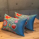 クッション【45cm×20cm】2個組_刺繍サテン/100%リネン