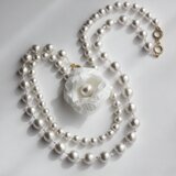 まゆはなコットンパールロングネックレス　白