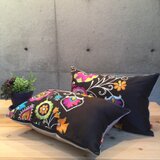 クッション【45cm×20cm】2個組_刺繍サテン/100%リネン