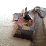 冬リネン×リネン ショルダーと短めもちてのトートバック パッチワーク