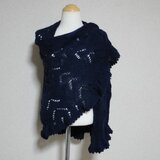 濃紺色エクストラファインメリノ　半円形ショール