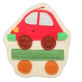 乗り物ワッペン；赤い車を乗せた貨車　つなげて楽しい機関車ワッペン