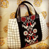 トリさんクロスステッチの横長バッグ