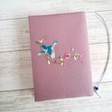日本刺繍   青い鳥のブックカバー（クリアカバー付）