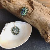 アバロンシェル×エメラルド×ゴールドコーティングヘマタイトのピアス