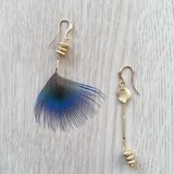 【14kgf】【アシンメトリー】孔雀とボタニカル花びら  イヤリング•ピアス