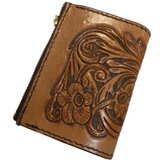 レザーカービング 小銭入れカード入れつきキーケース ブラウン 茶色ヴィンテージ感