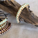 【送料無料】フランス製サテンコードとビジューのヘアゴム　ターコイズ