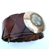 本革 編みこみ メタルバックルつき ベルト＊ ダークブラウン