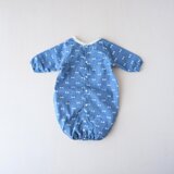 背守り刺繍の2wayロンパース(国産ダブルガーゼ)＊リボン柄×デニム風ブルー＊50～70size＊新生児～生後6ヵ月まで