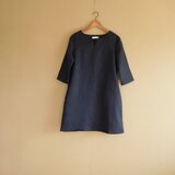 　M~4L リネンのチュニックワンピース　ネイビー