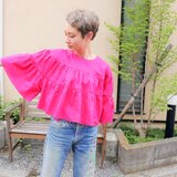 綿ローン ティアードギャザーブラウス  pink