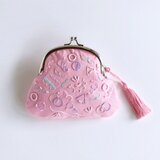 一点物 刺繍とビーズのがま口ポーチ タッセル付き PK