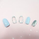 爽やかブルー系額縁ネイル