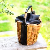 新作*黒リネン*バケツ型カゴバッグ*本革*アラログ*希少*受注生産*