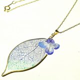 木の葉のレースとアジサイのペンダントМ【天然ラピスラズリ・孔雀石・銀泥】・24kgp・14kgf