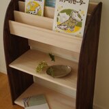 木製の丸いデザインの絵本棚(マガジンラック) 60幅90高 下段広め 受注生産
