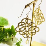 14kgf　シトリンと水引ピアス　マットゴールド