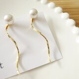 【2way】パール×ウェーブバーピアス