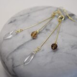 クリスタルガラス ドロップ ロングピアス ×パープル/スモーキーピンク