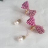 シルクリボンのゆらゆらピアス＊パープル＊