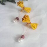 シルクリボンのゆらゆらピアス＊イエロー＊