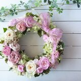 【送料無料】ご希望の色で制作します‼プリザーブドローズの大きなリース～長く飾れるプリザーブドフラワー[W-18036]