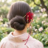 飾り結びかんざし「彩と無垢」【＋チェコビーズ】浴衣・着物・フォーマルな和装ヘアに。