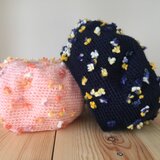 ♡親子ペア♡ 手編み深ベレー帽 お花畑
