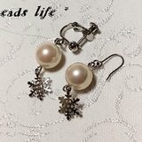 NO848◇雪の結晶とｼﾙｷｰﾊﾟｰﾙ　10㎜　ﾅﾁｭﾗﾙ×ﾛｼﾞｭｳﾑｶﾗｰ　ｲﾔﾘﾝｸﾞorﾋﾟｱｽ