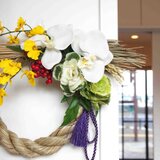 お急ぎ発送　高級アートフラワーお正月飾りしめ縄　胡蝶蘭