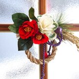 お急ぎ発送　高級アートフラワーお正月飾りしめ縄　赤椿