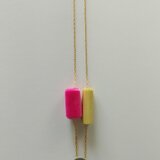 チェコの糸ボタンとリボンパーツのチェーンネックレス