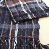 特別値下げ品 手織り 大判ショール SHA101A 茶 黒 チェック柄 ウール シルク 強撚糸 シック 防寒