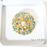 「あこや本真珠」ブローチ　お花ブルー