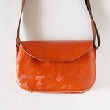 手縫いの革ポシェット　オレンジ迷彩柄