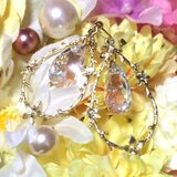 ☆スワロフスキーボタニカルフープピアス★オーロラ