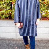 ノーカラーストライプコート