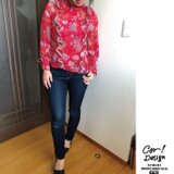 花柄フリルブラウス #レッド