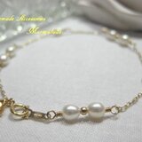 【14kgf】淡水パールのリボンモチーフブレスレット