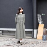 ウェスト切り替えギャザーワンピース (クレリック モスグリーン )